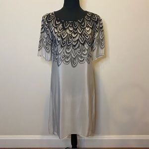 BCBGMaxAzria Grey Black Silk Feather Print Dress